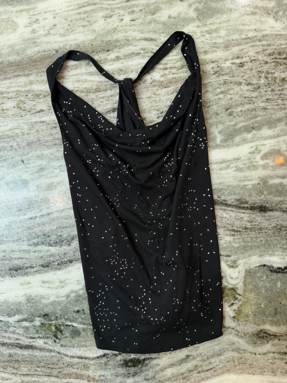 Rock & Republic Black Halter Cowl Tank with Silver Speckle